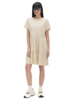 Cropp Sukienki, Kombinezony*Kremowa sukienka mini z marszczeniami