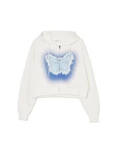 Cropp Bluzy*Krótka biała bluza z motylem
