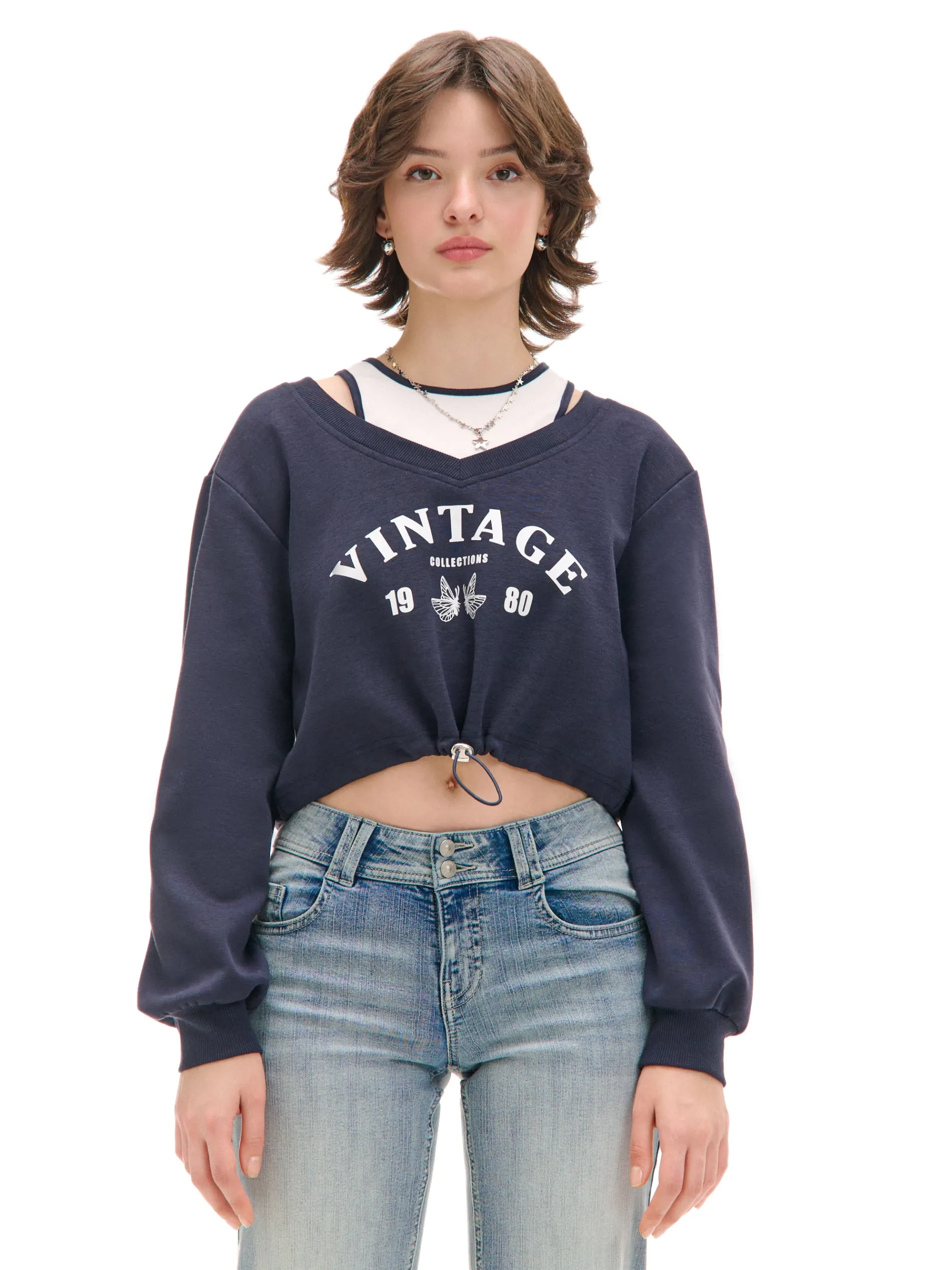 Cropp Bluzy|Sety*Krótka bluza z topem i nadrukiem