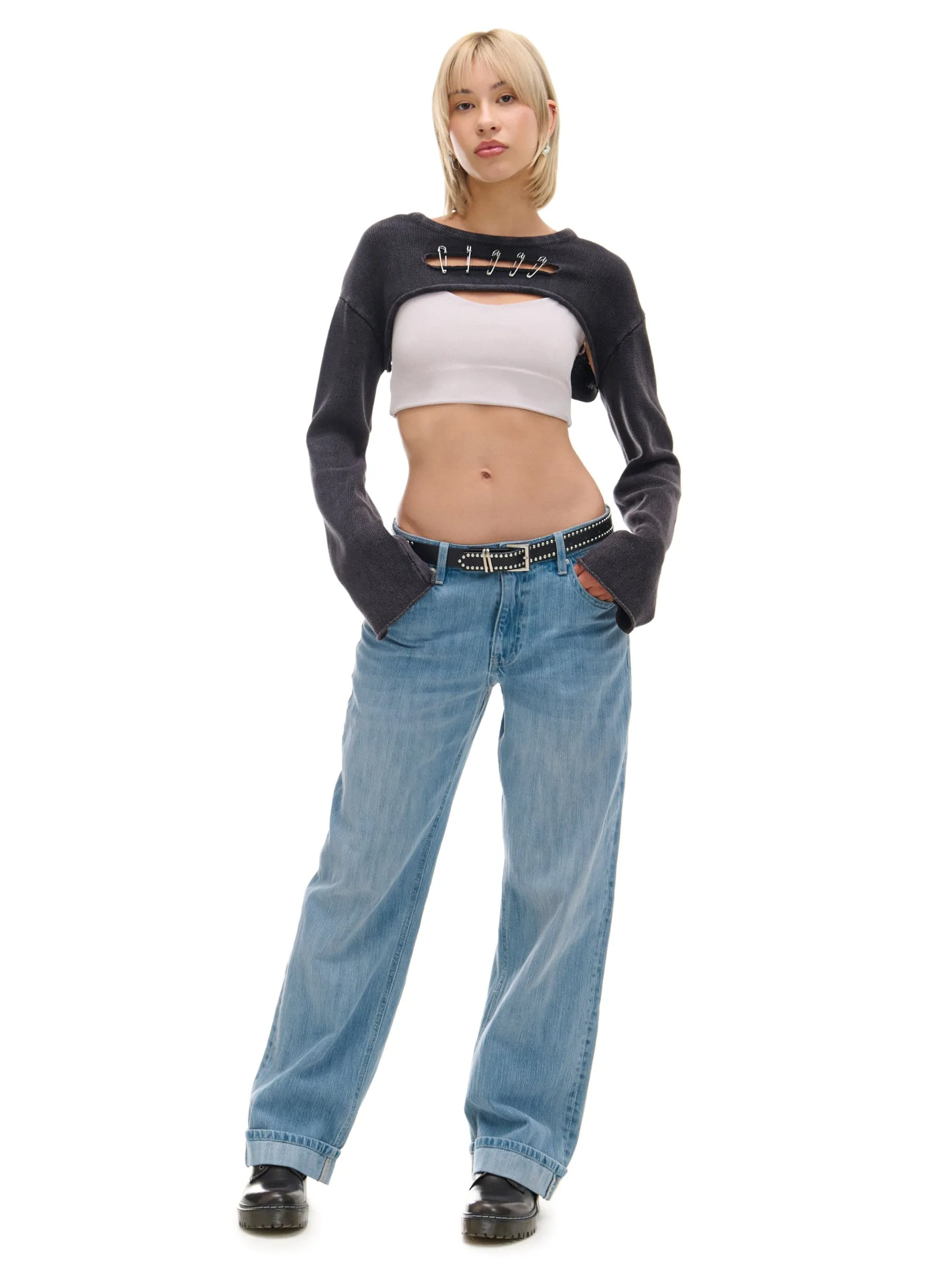 Cropp Swetry*Krótki sweter z agrafkami