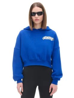 Cropp Bluzy*Niebieska bluza crop z kapturem Baltic Games