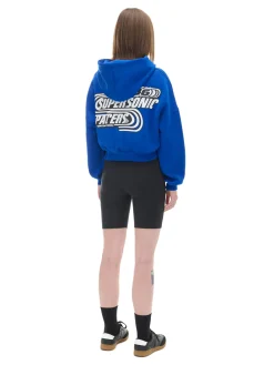 Cropp Bluzy*Niebieska bluza crop z kapturem Baltic Games