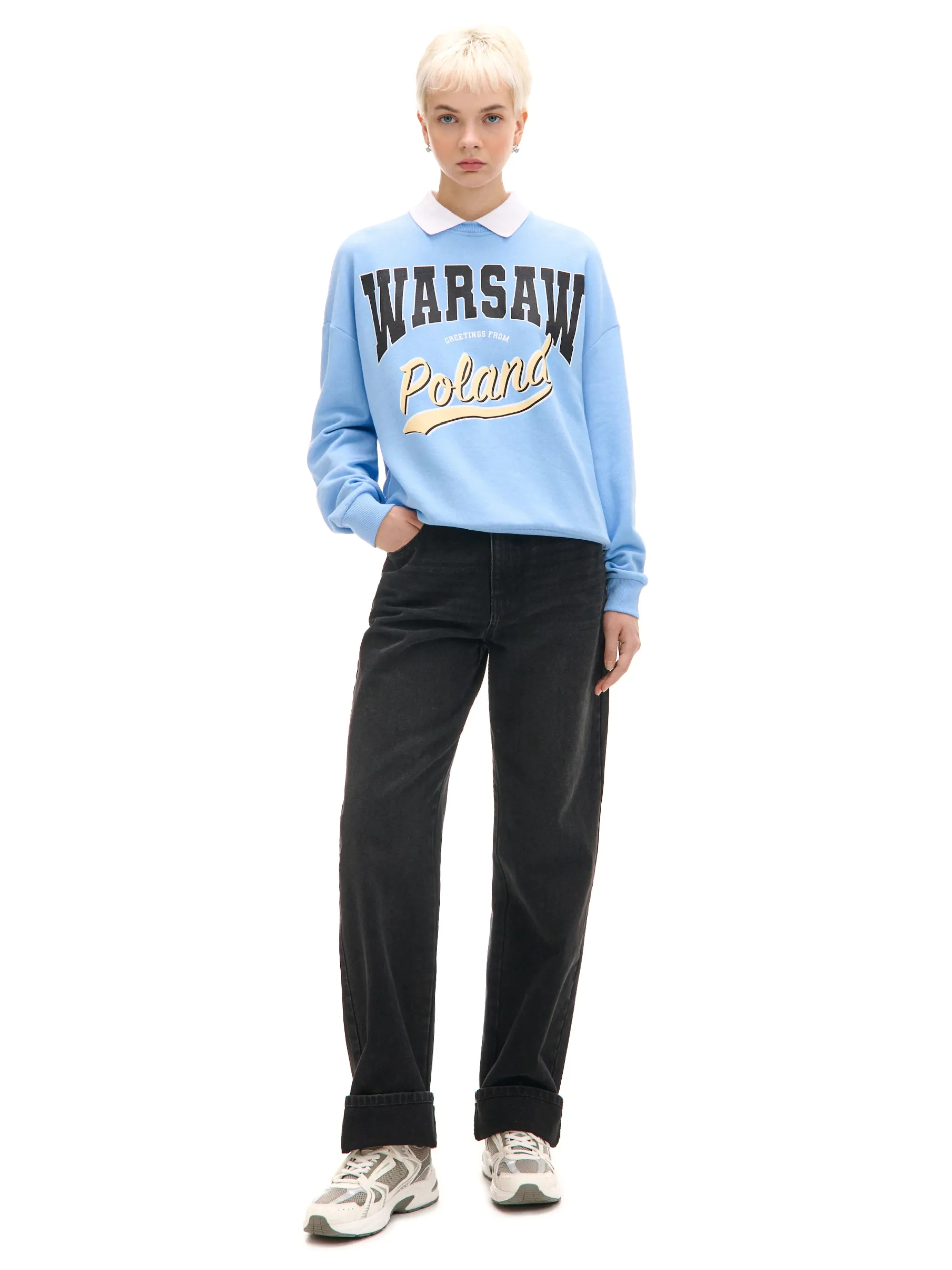 Cropp Bluzy*Niebieska bluza z kołnierzykiem