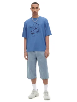 Cropp Koszulki*Niebieska koszulka z nadrukiem