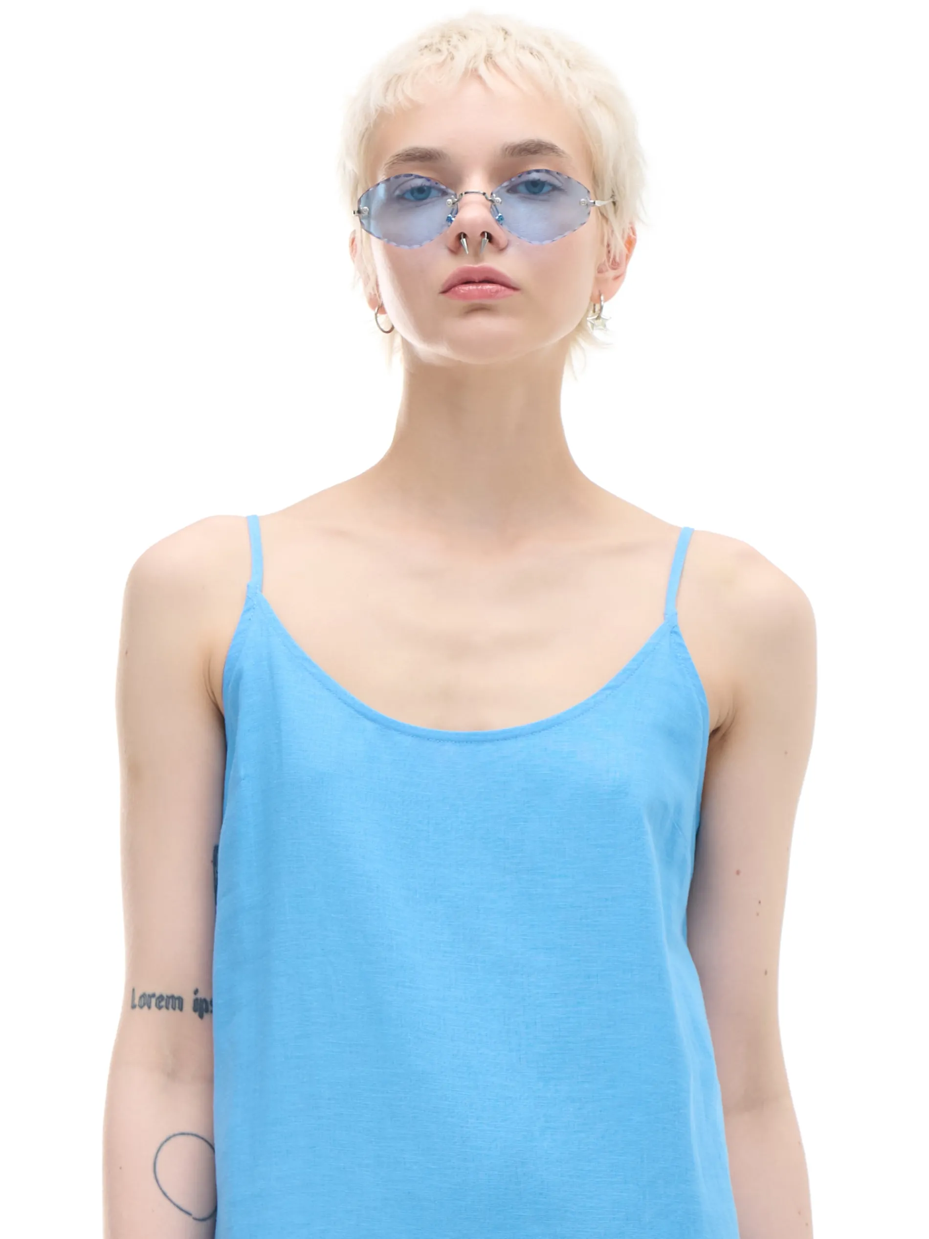 Cropp Sukienki, Kombinezony*Niebieska sukienka midi z wiskozy i lnu