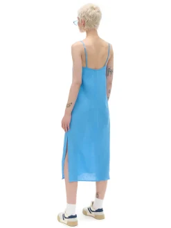Cropp Sukienki, Kombinezony*Niebieska sukienka midi z wiskozy i lnu