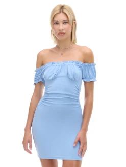 Cropp Sukienki, Kombinezony*Niebieska sukienka mini z krótkimi rękawkami