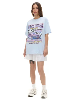 Cropp Koszulki, Topy*Niebieski T-shirt z nadrukiem