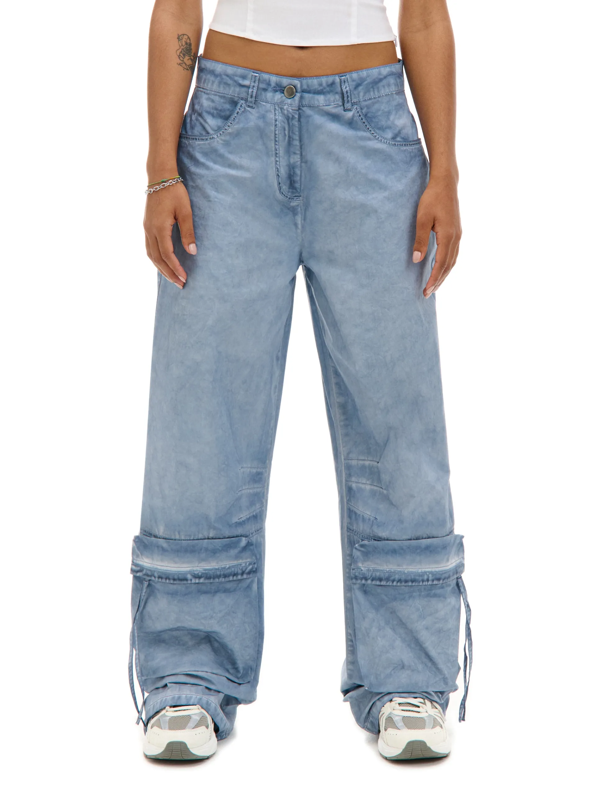 Cropp Spodnie*Niebieskie spodnie z kieszeniami cargo