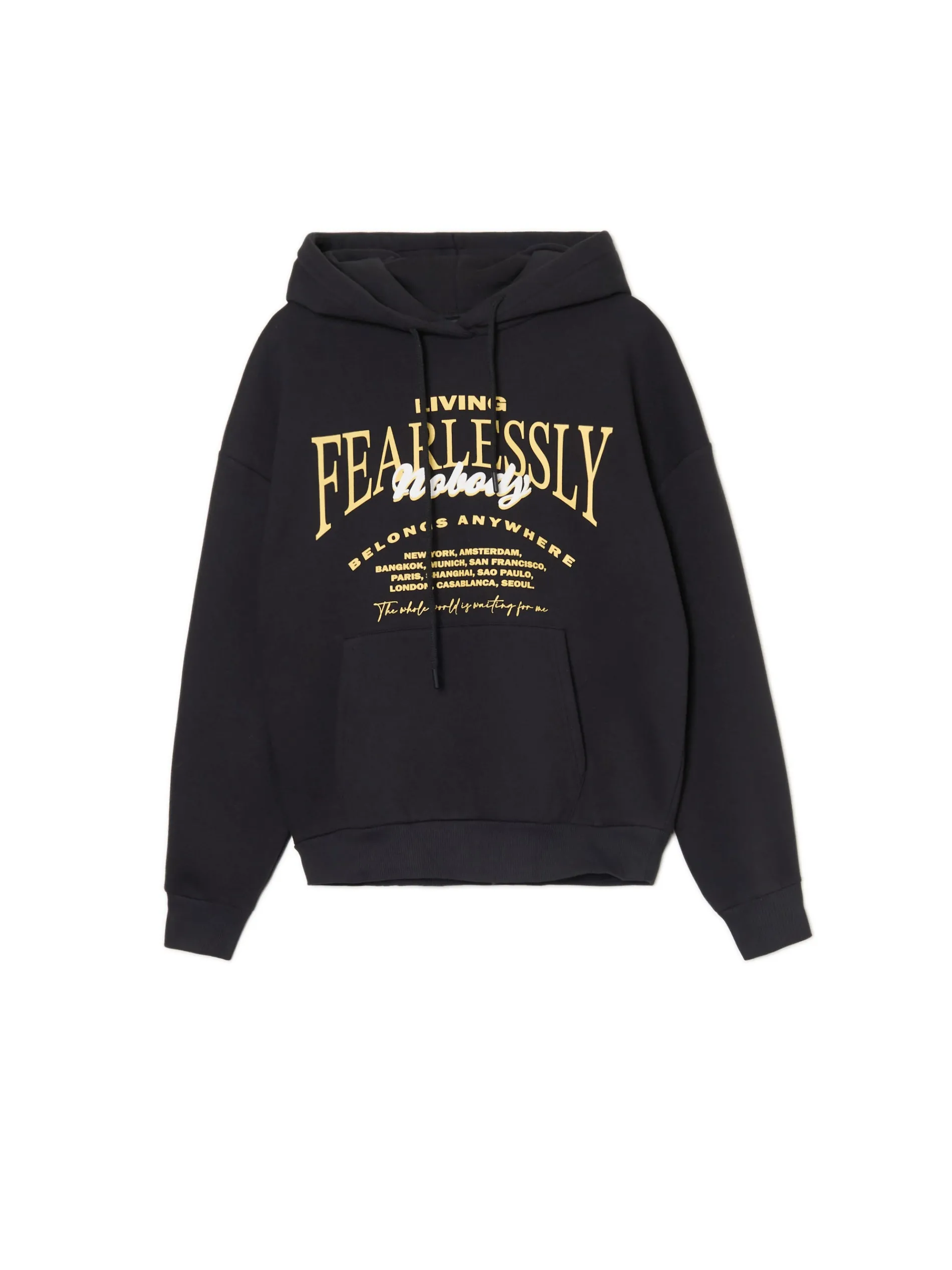 Cropp Bluzy*Ocieplana czarna bluza z kapturem