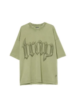 Cropp Koszulki*Oliwkowa koszulka comfort z nadrukiem