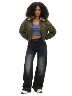 Cropp Kożuszki, Futerka*Oliwkowa kurtka z odpinanym kołnierzem