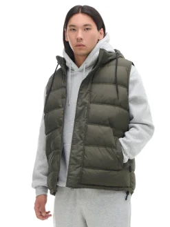 Cropp Kurtki, Płaszcze*Oliwkowa pikowana kamizelka z kapturem