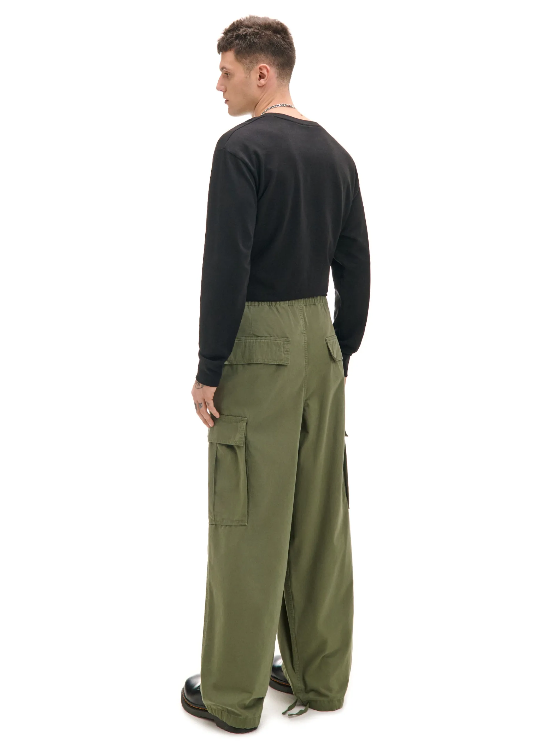 Cropp Spodnie*Oliwkowe spodnie loose z regulacją nogawek