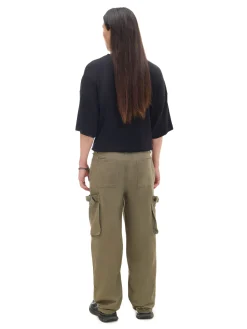 Cropp Spodnie*Oliwkowe spodnie loose z regulacją