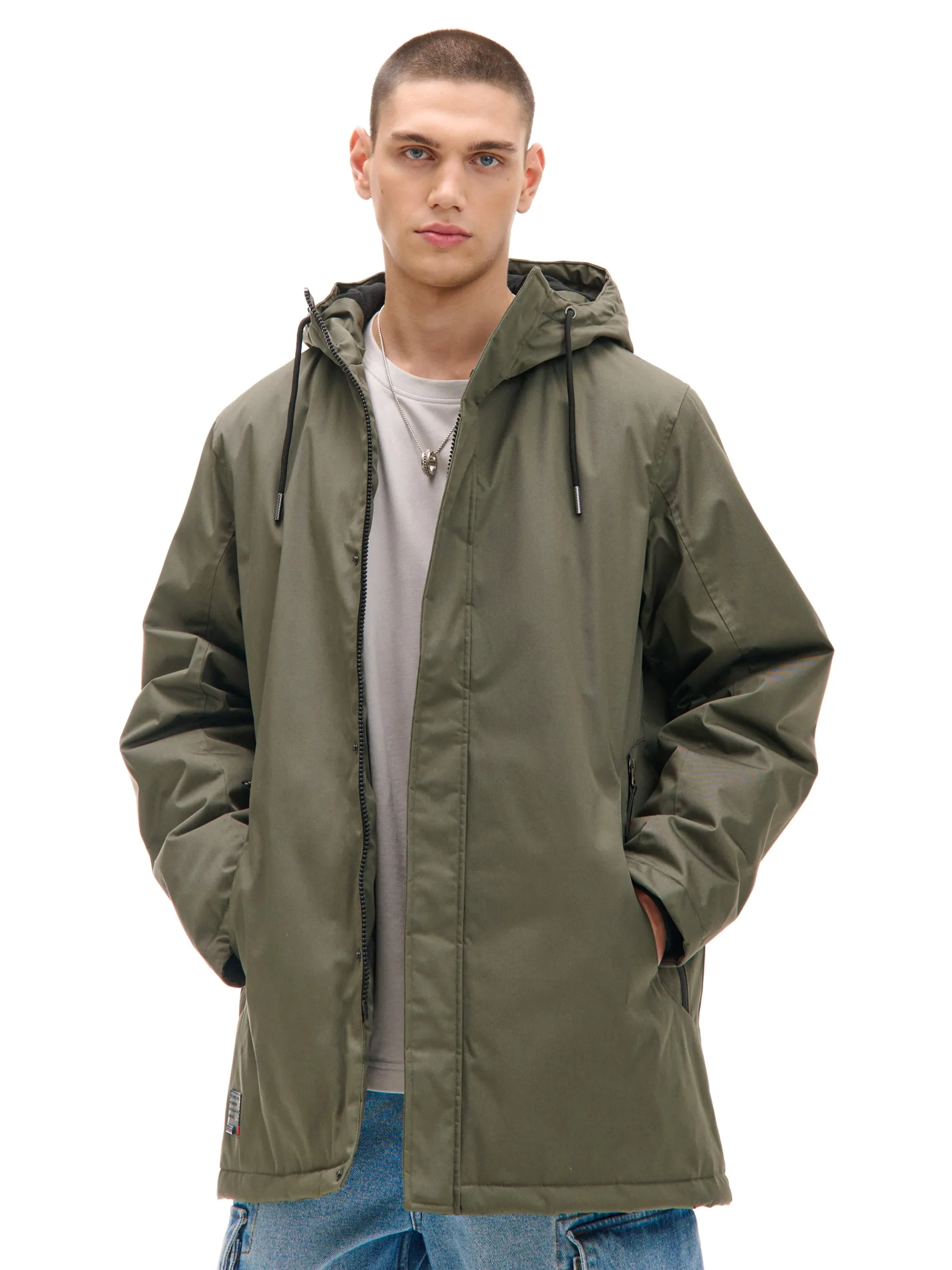 Cropp Kurtki Zimowe|Kurtki, Płaszcze*Oliwkowy płaszcz z kapturem