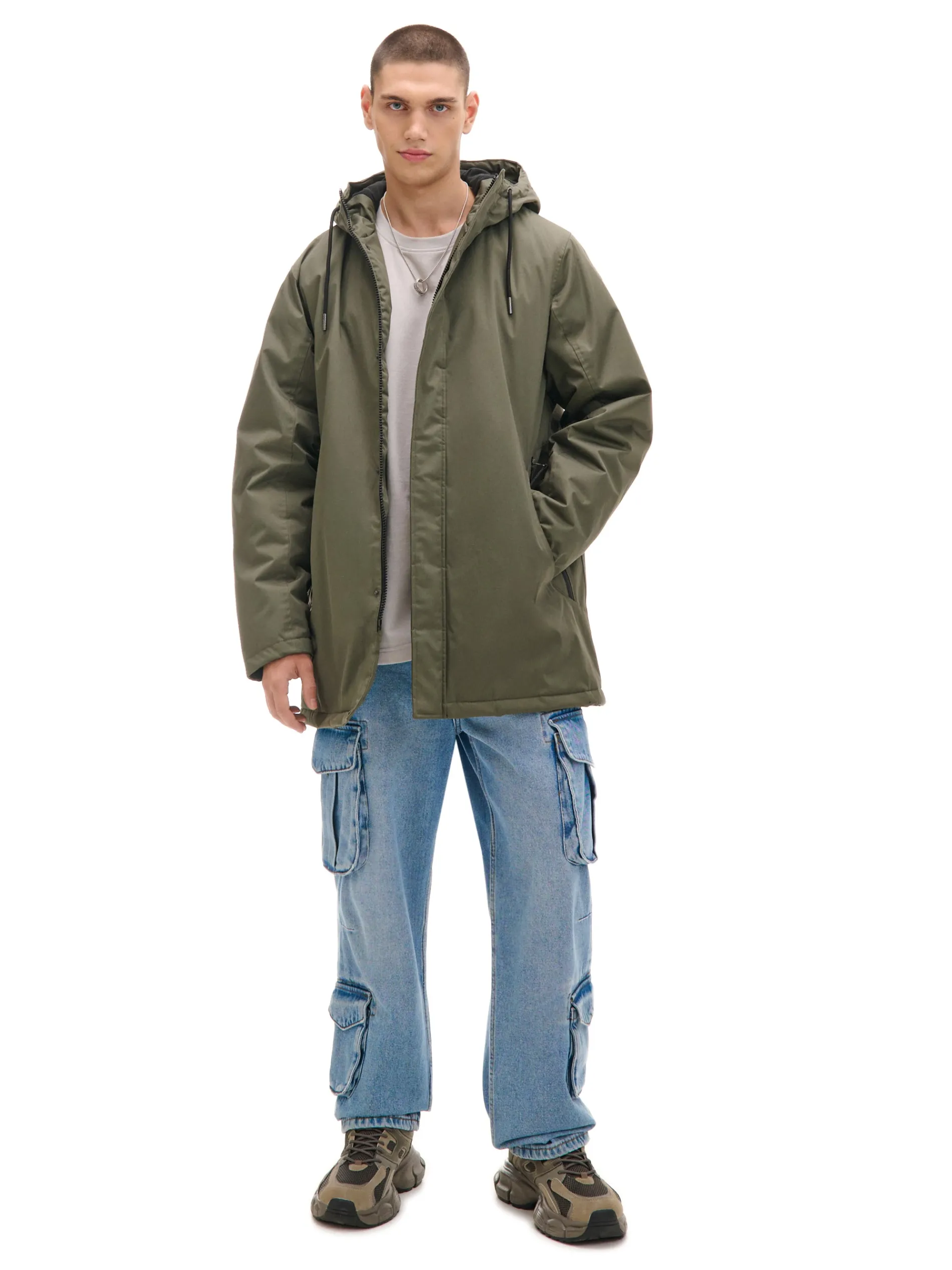 Cropp Kurtki Zimowe|Kurtki, Płaszcze*Oliwkowy płaszcz z kapturem