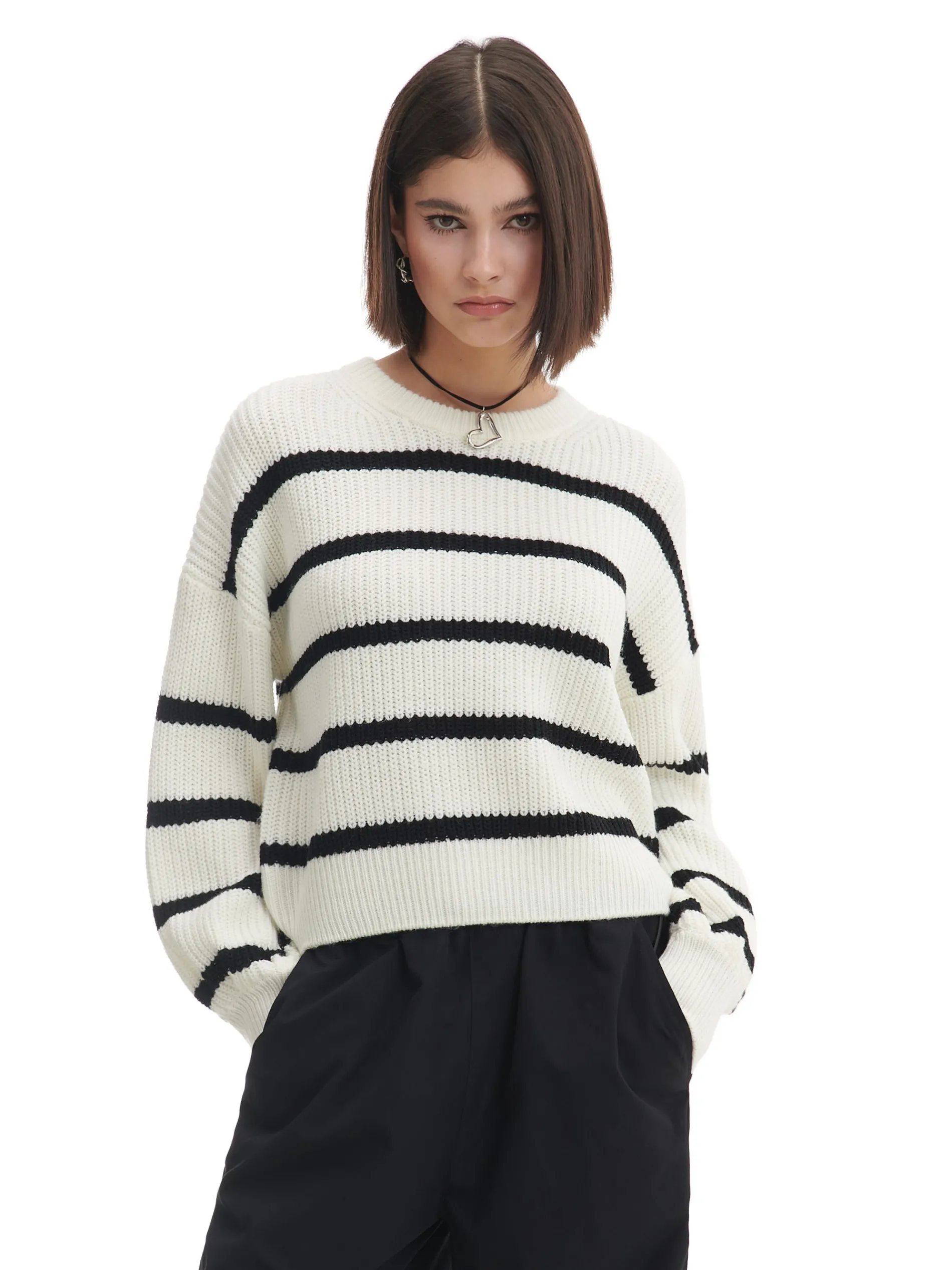 Cropp Swetry*Pasiasty sweter z szerokim rękawem