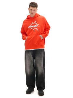 Cropp Bluzy*Pomarańczowa bluza hoddie i nadrukiem