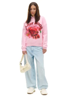 Cropp Bluzy*Różowa bluza z kapturem i nadrukiem