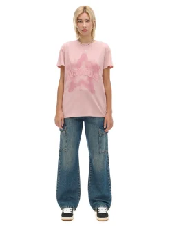 Cropp Koszulki, Topy*Różowa koszulka z nadrukiem