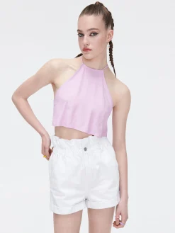 Cropp Koszule, Bluzki*Różowy crop top z ozdobnym wiązaniem
