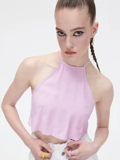 Cropp Koszule, Bluzki*Różowy crop top z ozdobnym wiązaniem