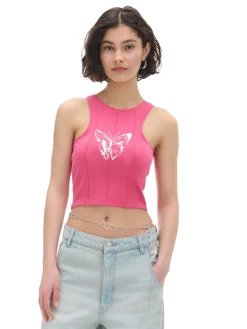 Cropp Koszulki, Topy*Różowy top z motylem