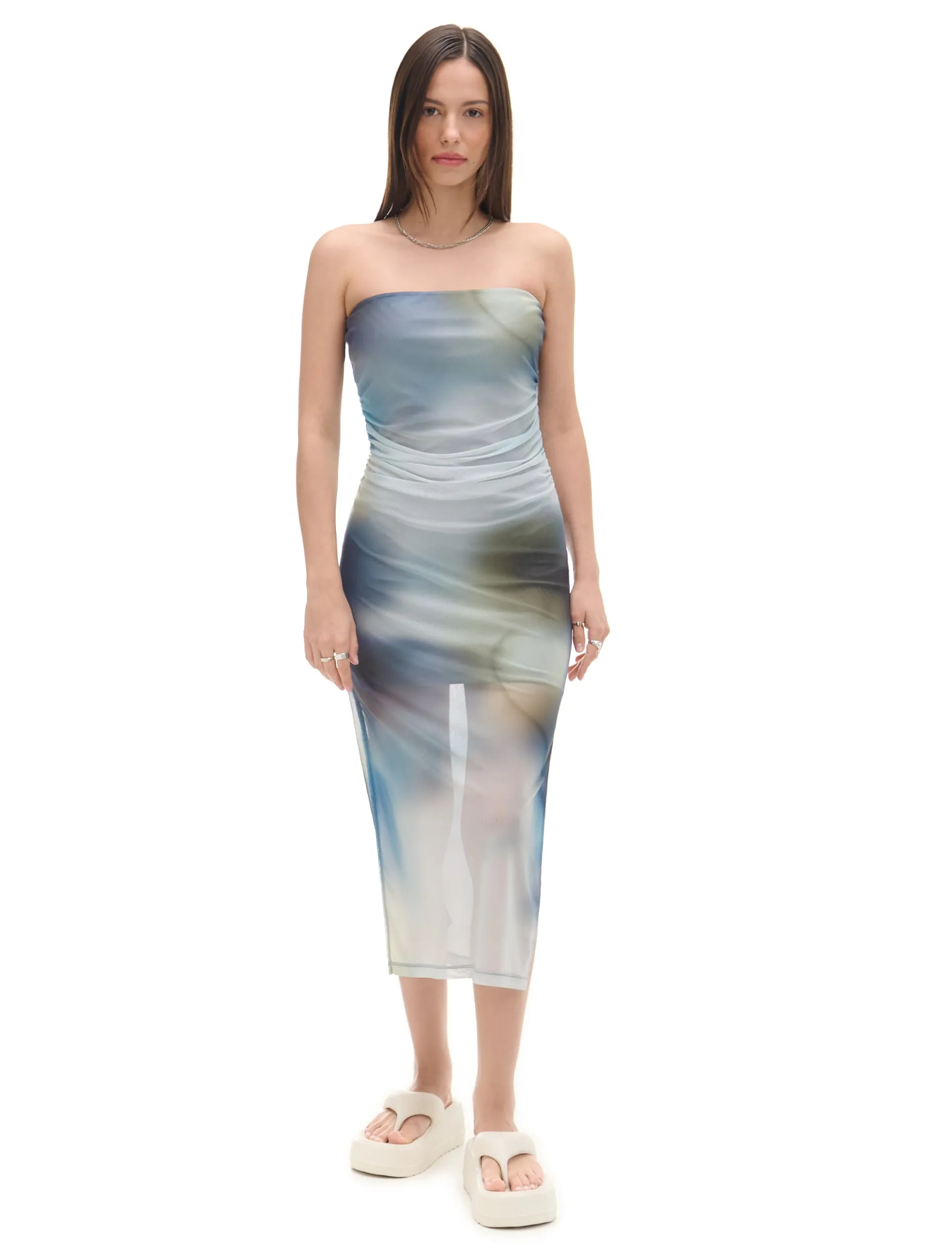 Cropp Sukienki, Kombinezony*Sukienka midi z ozdobnymi marszczeniami