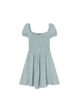 Cropp Sukienki, Kombinezony*Sukienka mini z bufiastymi rękawami i kwiatowym nadrukiem