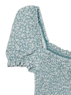 Cropp Sukienki, Kombinezony*Sukienka mini z bufiastymi rękawami i kwiatowym nadrukiem