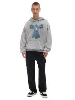 Cropp Bluzy*Szara bluza hoodie z nadrukiem