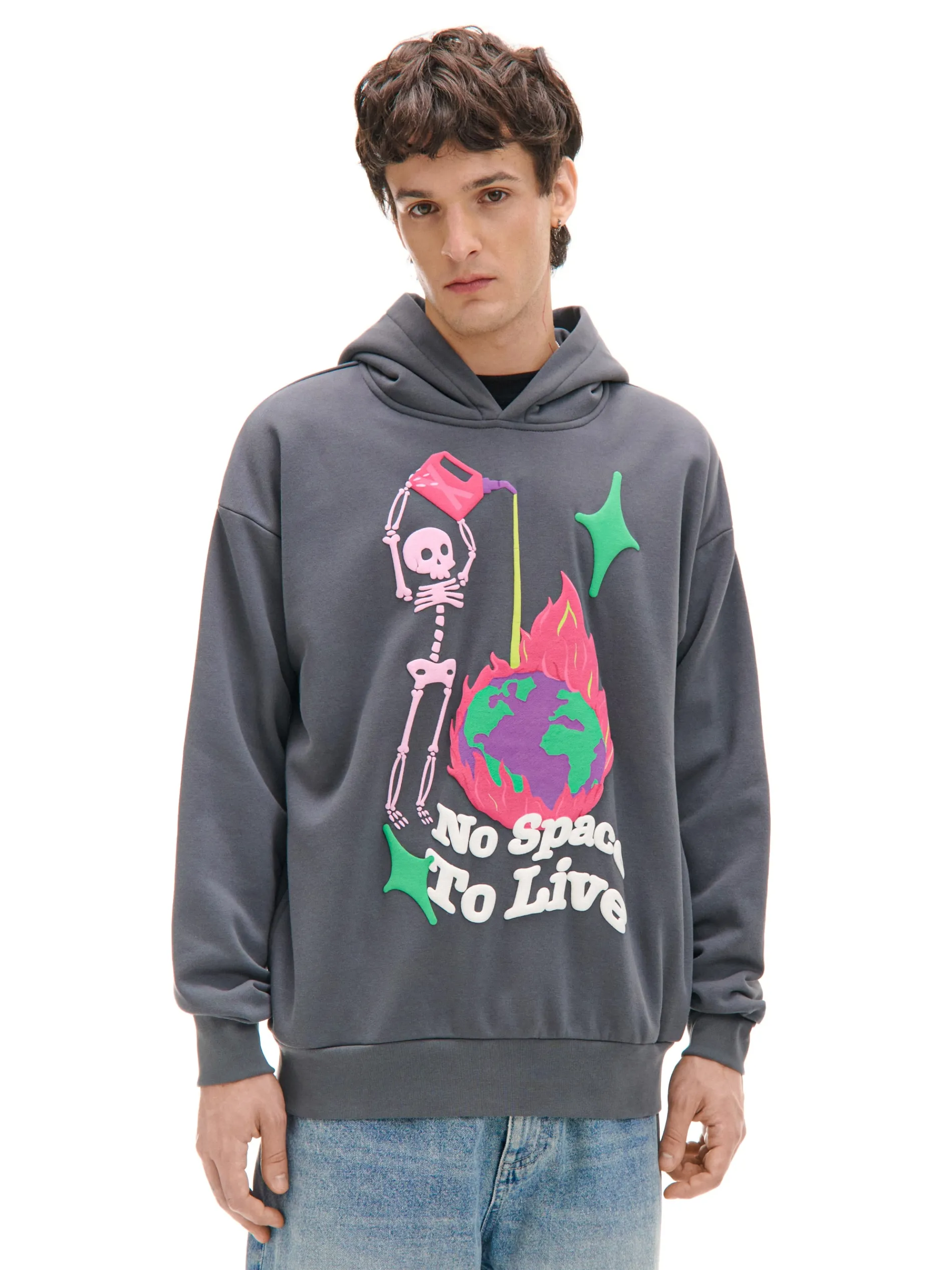 Cropp Bluzy*Szara bluza z kapturem i nadrukiem