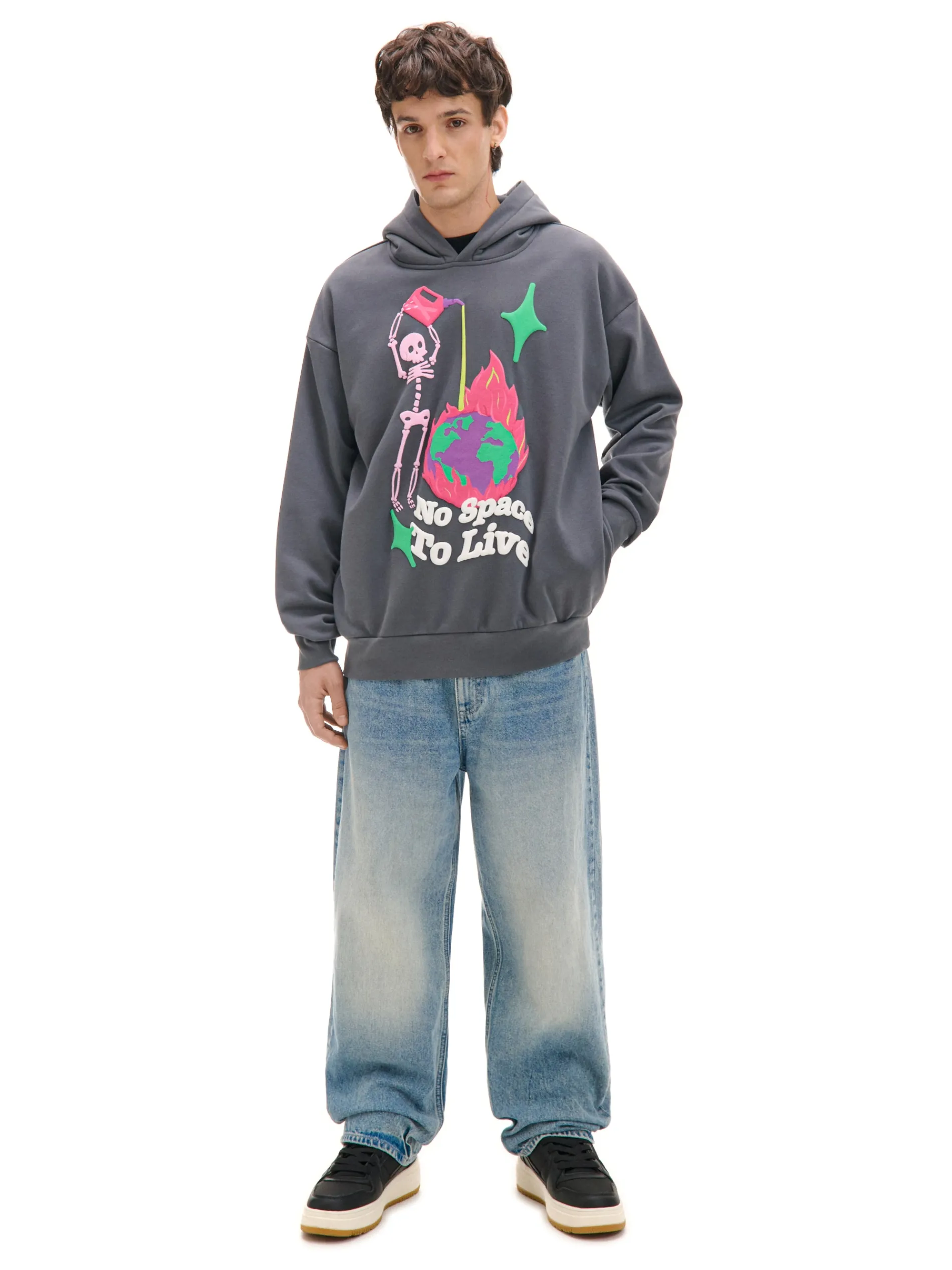 Cropp Bluzy*Szara bluza z kapturem i nadrukiem