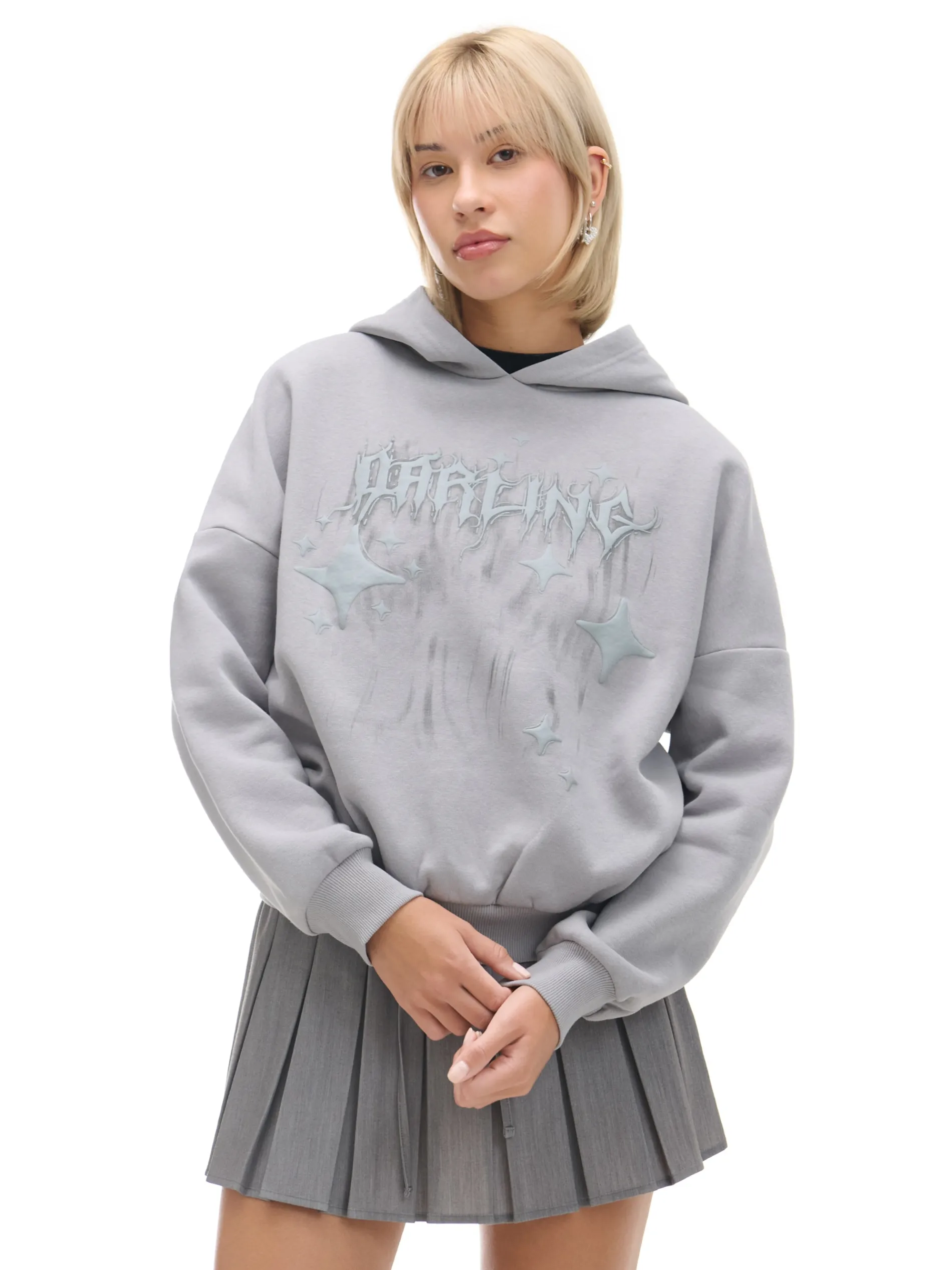 Cropp Bluzy*Szara bluza z kapturem i nadrukiem