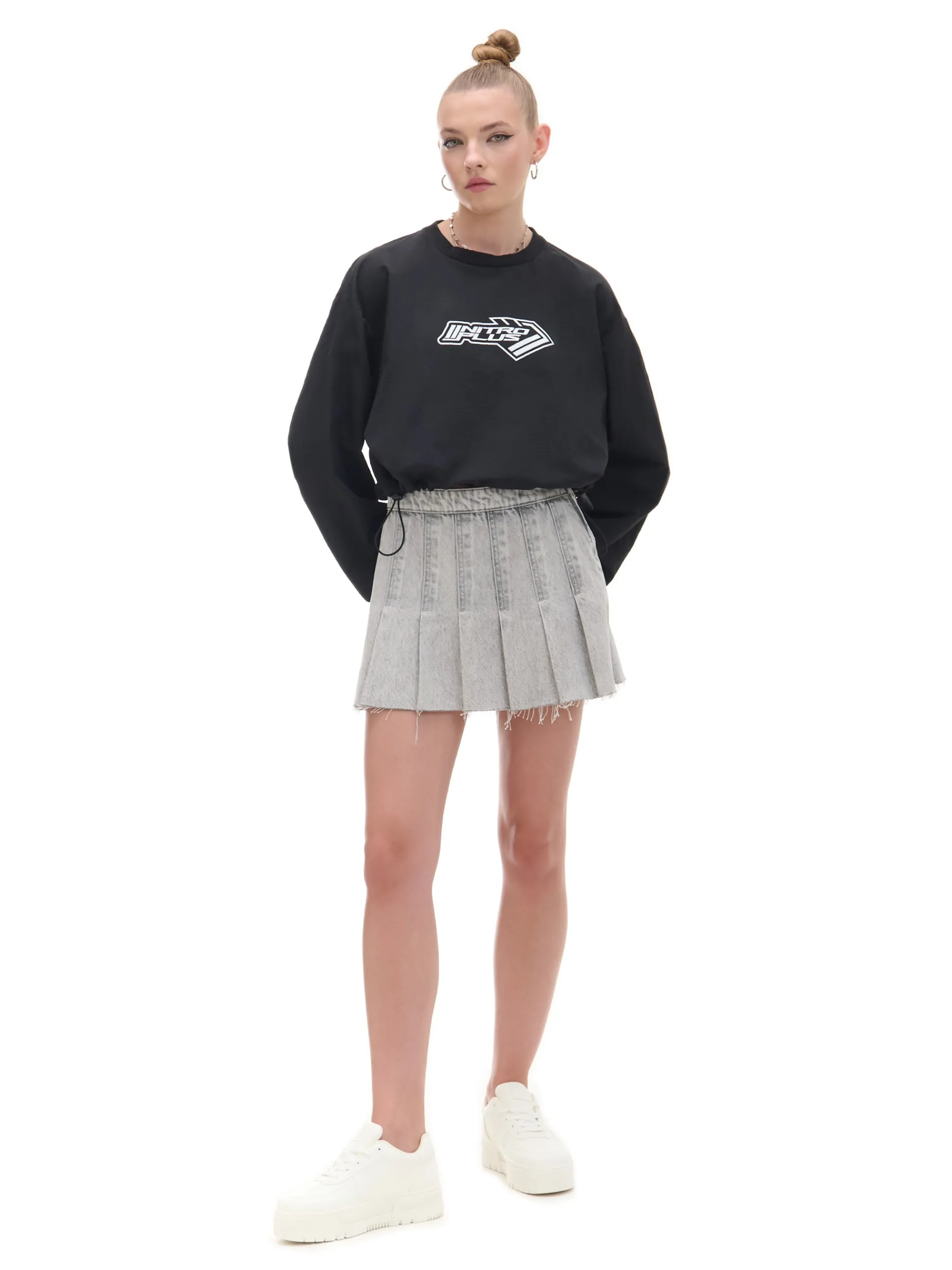 Cropp Spódnice|Sety*Szara jeansowa spódniczka z zakładkami