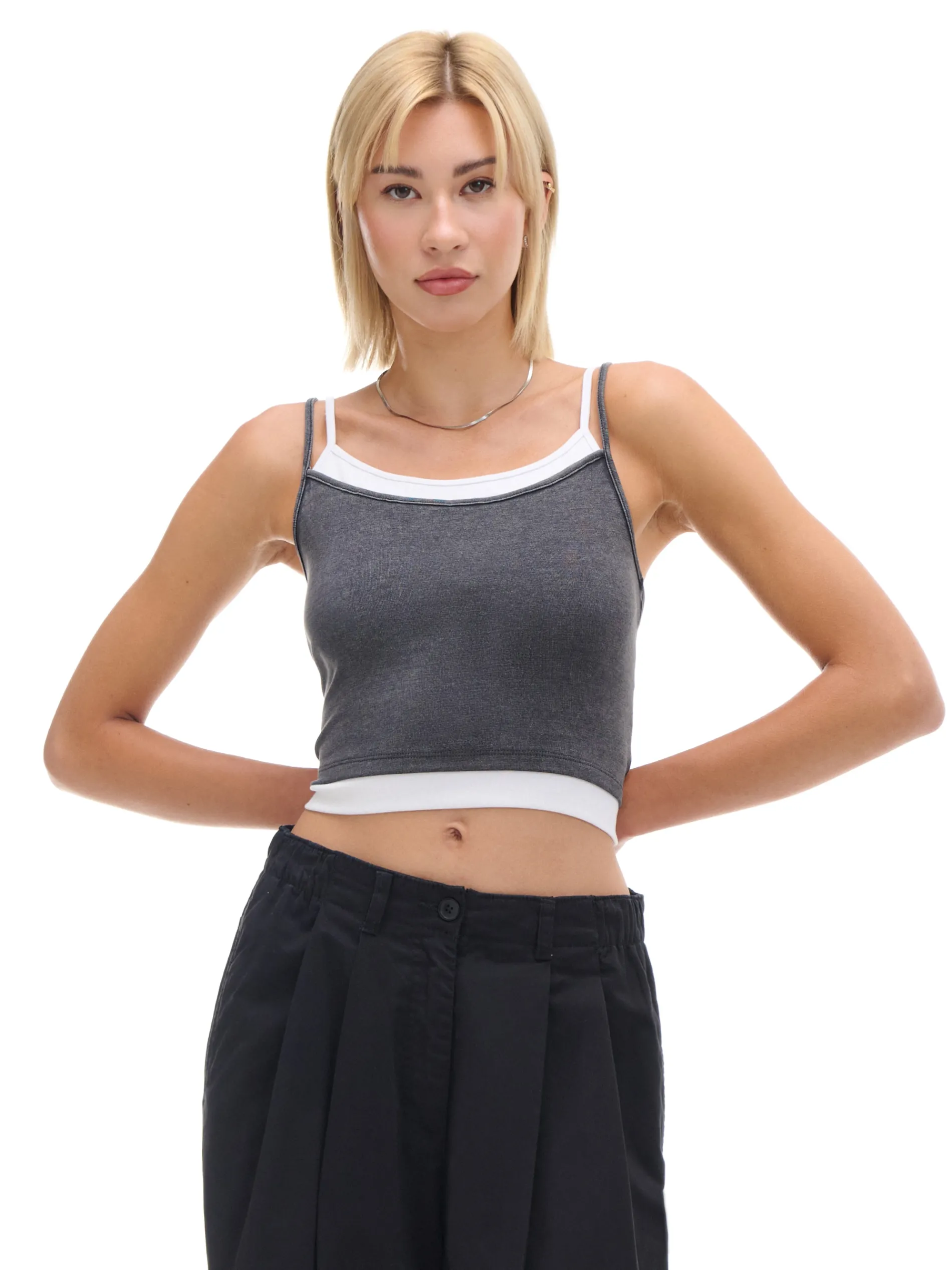 Cropp Koszulki, Topy|Sety*Szara koszulka z białymi wstawkami