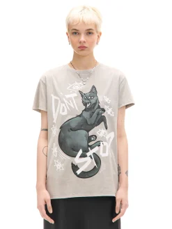 Cropp Koszulki, Topy*Szara koszulka z kotem