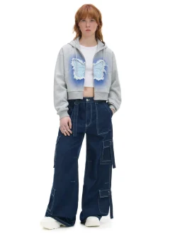 Cropp Bluzy*Szara krótka bluza z motylem