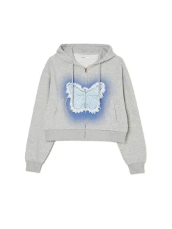 Cropp Bluzy*Szara krótka bluza z motylem