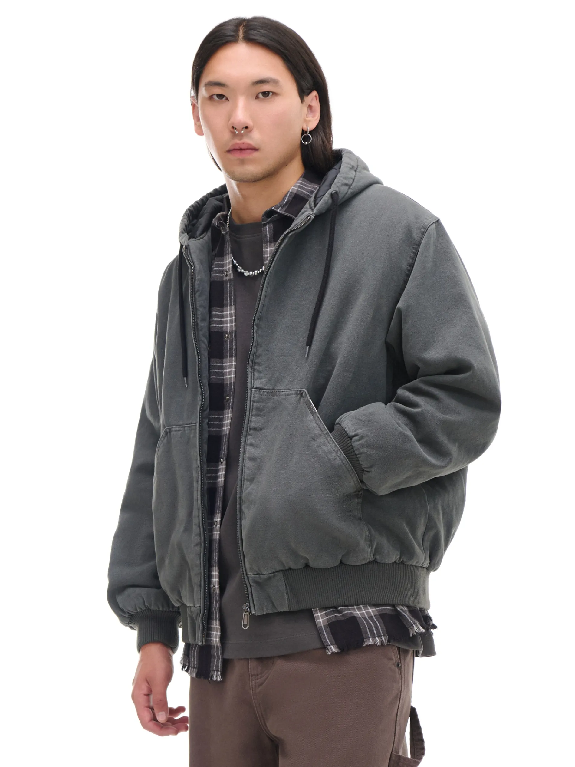 Cropp Kurtki Zimowe|Kurtki, Płaszcze*Szara kurtka bomber z kapturem