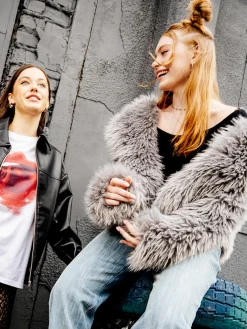 Cropp Kożuszki, Futerka|Kurtki, Płaszcze*Szara kurtka z imitacji futra