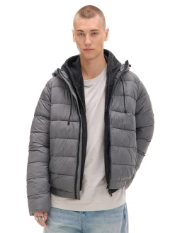 Cropp Kurtki Zimowe|Kurtki, Płaszcze*Szara pikowana kurtka z kapturem