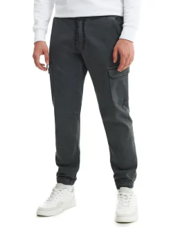 Cropp Spodnie*Szare joggery basic z kieszeniami cargo
