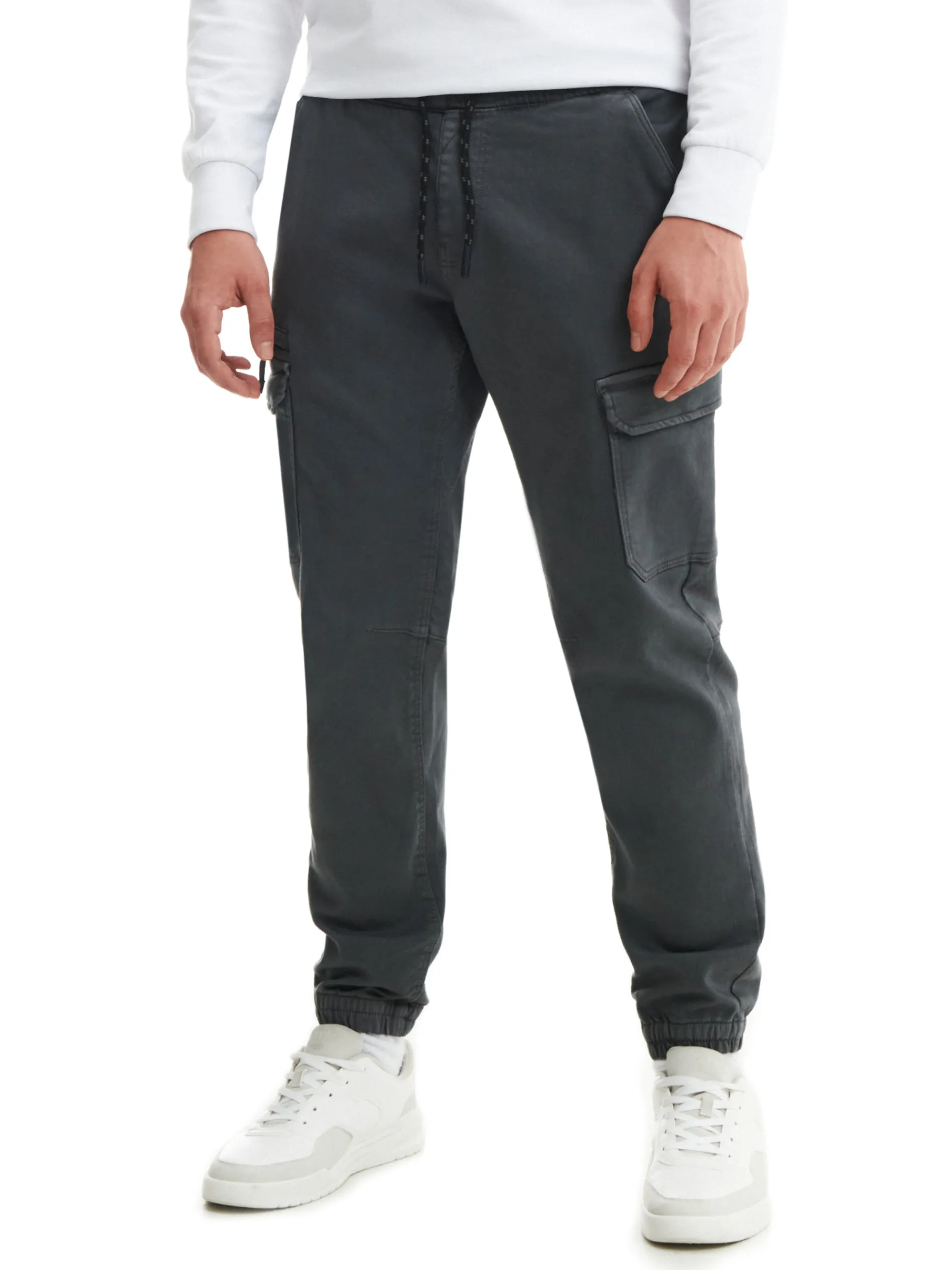 Cropp Spodnie*Szare joggery basic z kieszeniami cargo