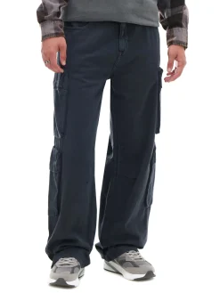 Cropp Spodnie*Szare spodnie loose z kieszeniami cargo