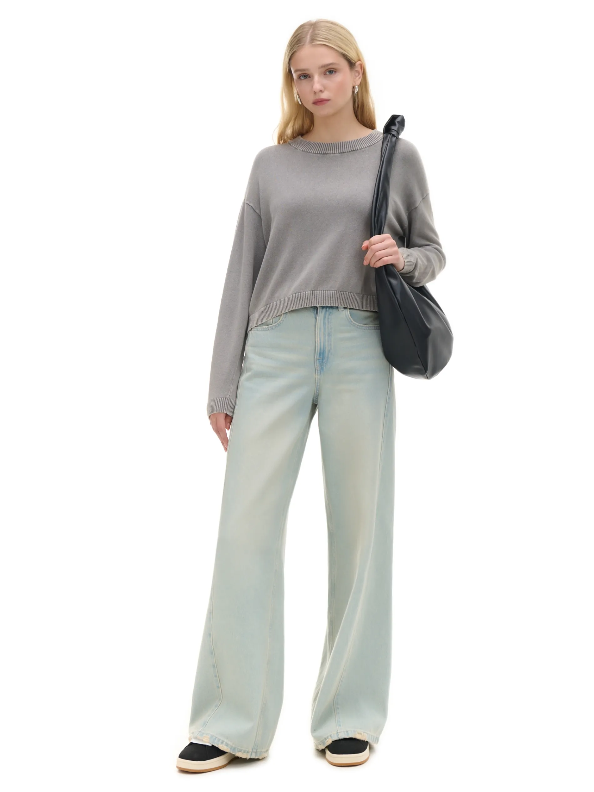 Cropp Swetry*Szary sweter z efektem sprania