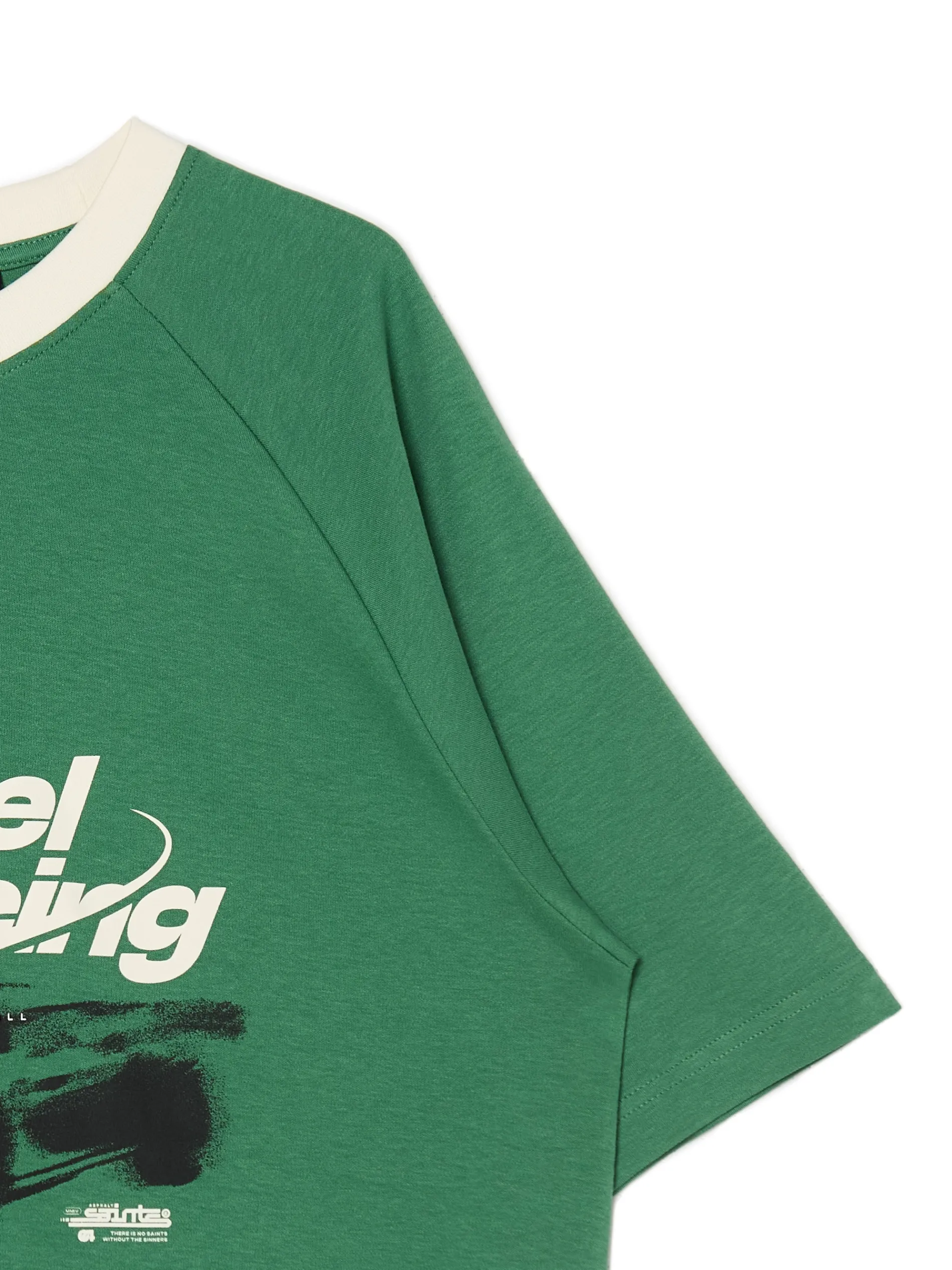 Cropp Koszulki*Zielona koszulka z nadrukiem