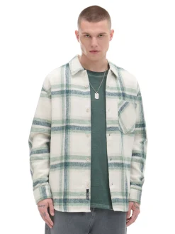 Cropp Koszule*Zielona kraciasta koszula z domieszką wełny