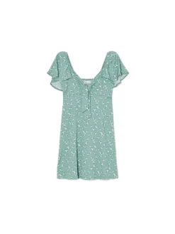 Cropp Sukienki, Kombinezony*Zielona sukienka mini w stokrotki